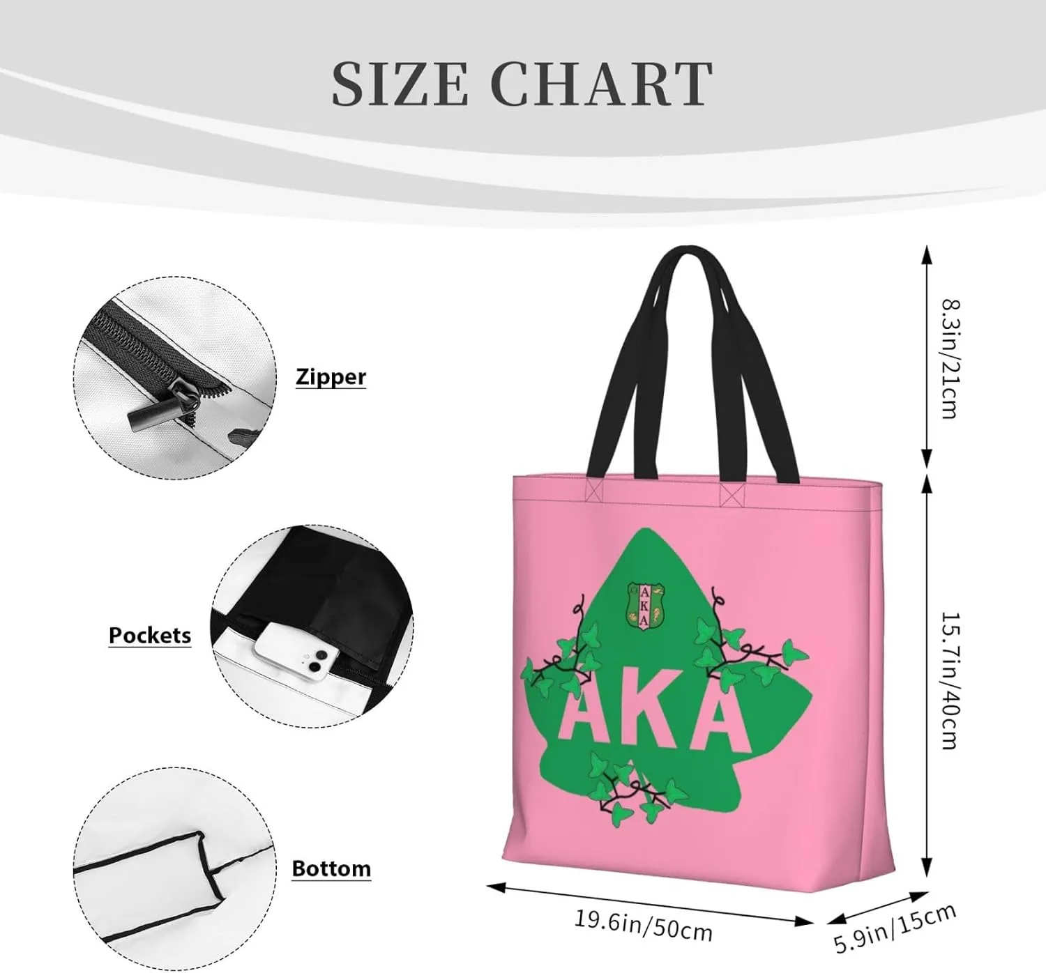 AkA Sorority Gifts Tote Bag Reusable Canvas Shoulder Bag Shopping Tote Bag for Women Travel Work Beach Bag