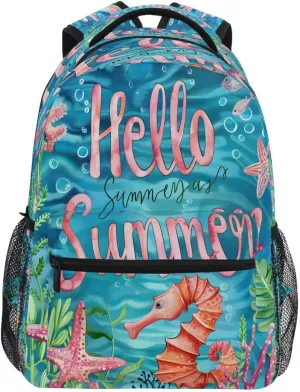 ALAZA Blue Starfish Seahorse Coral Reef Backpack Daypack School Bag Travel Shoulder Bag for Students Boys Girls