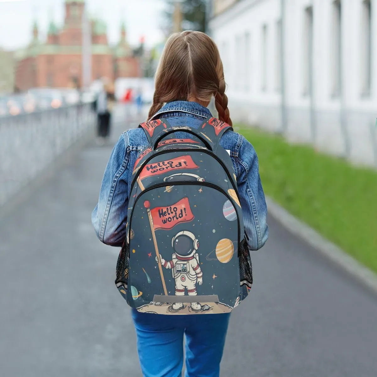 ALAZA Cartoon Astronaut Solar System Planet Hello World Backpack School Bag Daypack Bookbag Casual Travel Laptop Bags for Middle High School Teen Boys Girls