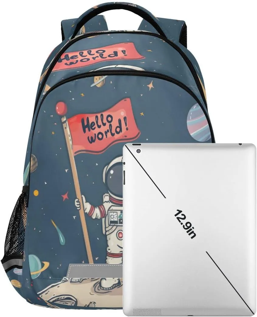 ALAZA Cartoon Astronaut Solar System Planet Hello World Backpack School Bag Daypack Bookbag Casual Travel Laptop Bags for Middle High School Teen Boys Girls