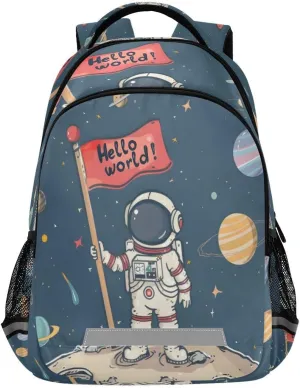 ALAZA Cartoon Astronaut Solar System Planet Hello World Backpack School Bag Daypack Bookbag Casual Travel Laptop Bags for Middle High School Teen Boys Girls