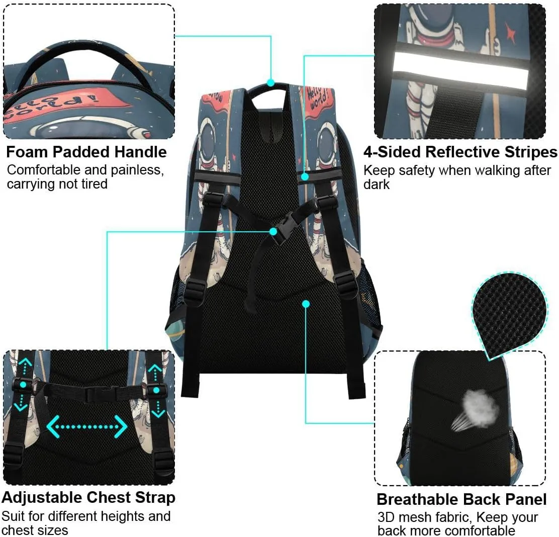 ALAZA Cartoon Astronaut Solar System Planet Hello World Backpack School Bag Daypack Bookbag Casual Travel Laptop Bags for Middle High School Teen Boys Girls