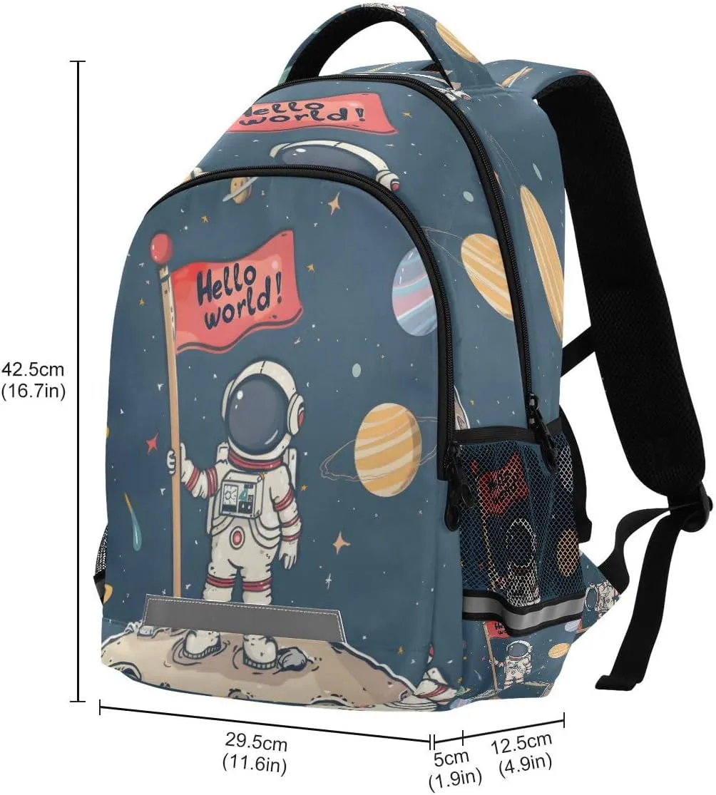 ALAZA Cartoon Astronaut Solar System Planet Hello World Backpack School Bag Daypack Bookbag Casual Travel Laptop Bags for Middle High School Teen Boys Girls