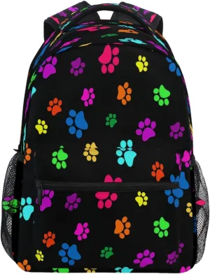 ALAZA Colorful Paw Print Black Backpack Daypack School Bag Travel Shoulder Bag for Students Boys Girls