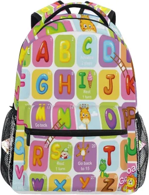 ALAZA Multicolored A B C Alphabet Backpack Daypack School Bag Travel Shoulder Bag for Students Boys Girls
