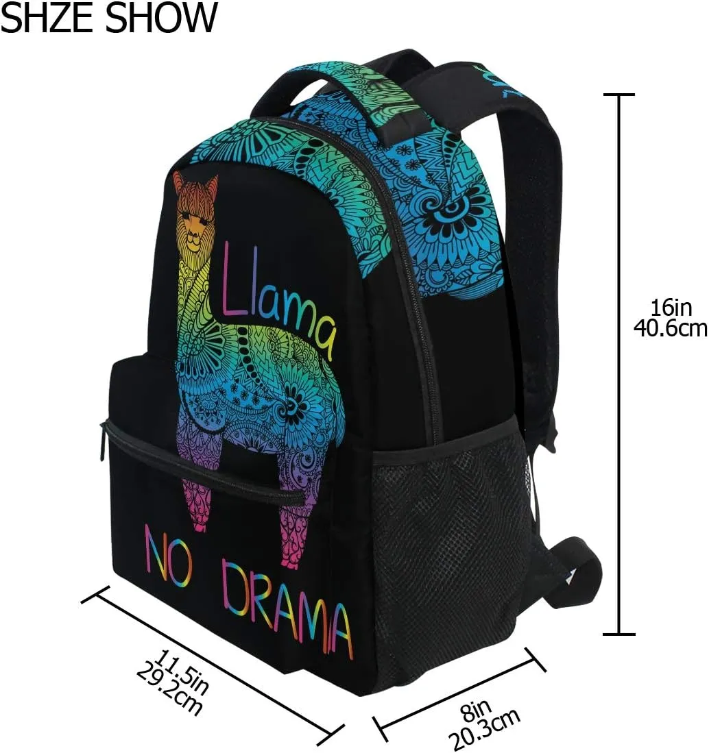 ALAZA Rainbow Llama No Drama Boho Backpack for Kids Boys Girls Student Laptop iPad Tablet Travel School Bag with Multiple Pockets