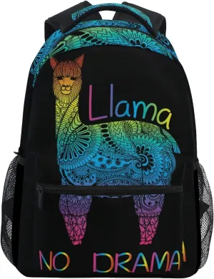 ALAZA Rainbow Llama No Drama Boho Backpack for Kids Boys Girls Student Laptop iPad Tablet Travel School Bag with Multiple Pockets