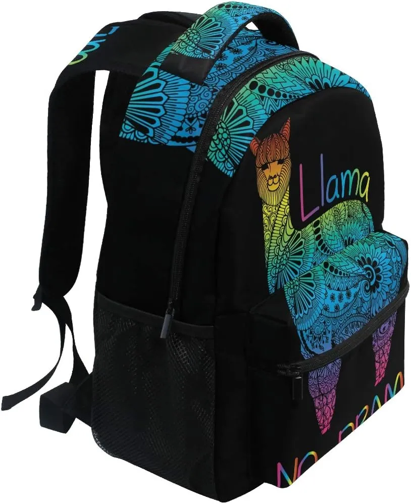 ALAZA Rainbow Llama No Drama Boho Backpack for Kids Boys Girls Student Laptop iPad Tablet Travel School Bag with Multiple Pockets