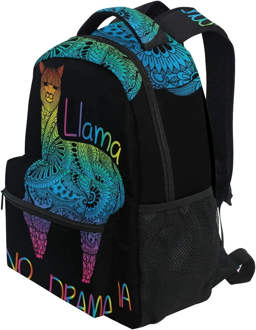 ALAZA Rainbow Llama No Drama Boho Backpack for Kids Boys Girls Student Laptop iPad Tablet Travel School Bag with Multiple Pockets