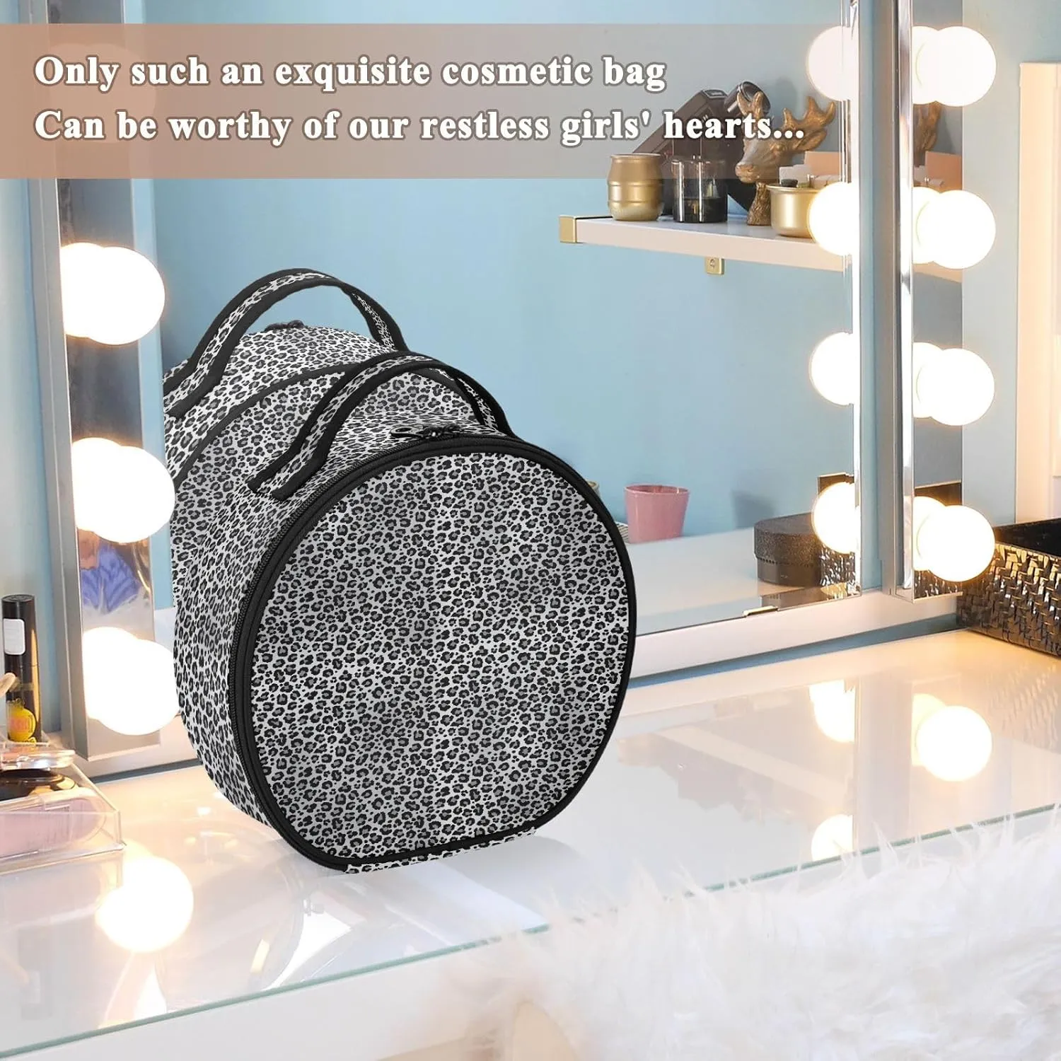 ALAZA Snow Leopard Print Gray Portable Cosmetic Bag Large Capacity Makeup Bags