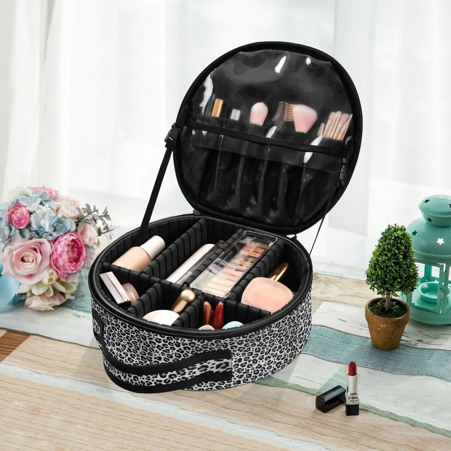 ALAZA Snow Leopard Print Gray Portable Cosmetic Bag Large Capacity Makeup Bags