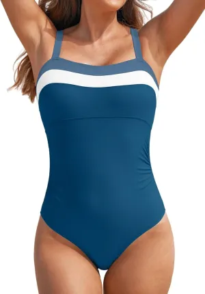 Aleumdr One Piece Swimsuit Women Athletic Bathing Suits Color Block Womens Swimsuits Swimwear