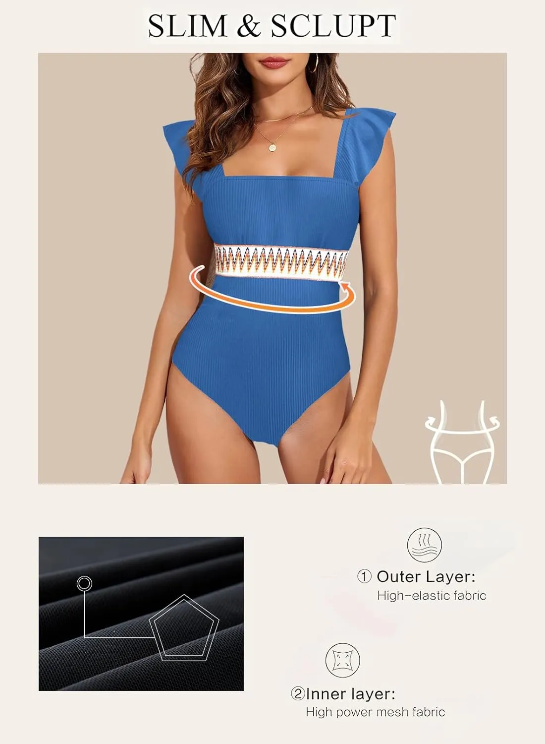 Aleumdr Women's One Piece Swimsuit Ruffle Tummy Control Bathing Suits Color Block Ribbed Swimwear