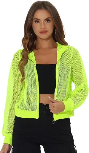Allegra K Hoodie Jacket for Women's 2024 Zip Up Long Sleeve Mesh Sheer Bomber Jackets