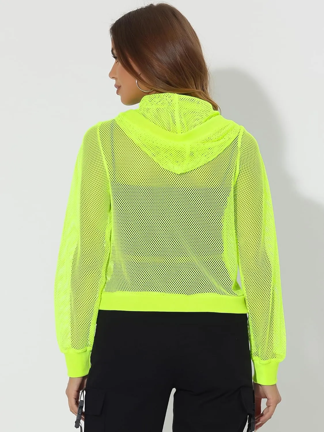 Allegra K Hoodie Jacket for Women's 2024 Zip Up Long Sleeve Mesh Sheer Bomber Jackets