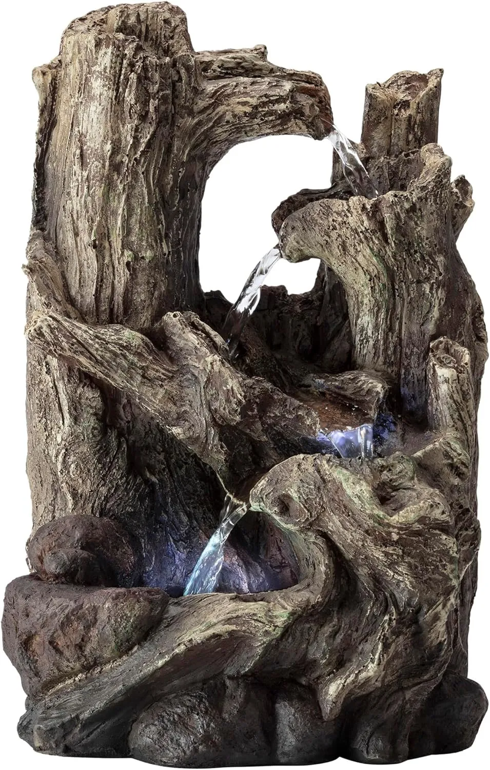 Alpine Corporation WIN786S Indoor 5 Tiered Rainforest Tree Trunk Tabletop Waterfall Fountain with LED Lights, 14" Tall, Brown