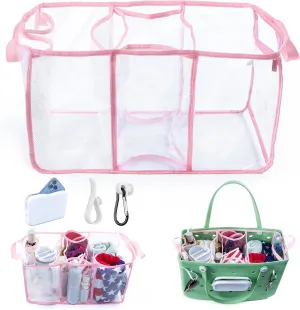 AMOIGEE Clear Beach Bag Organizer Insert with 3pcs Accessories Compatible with Bogg Bag (Large), Beach Tote Divider with Sunglasses Holder, Phone Holder and Clips Hooks
