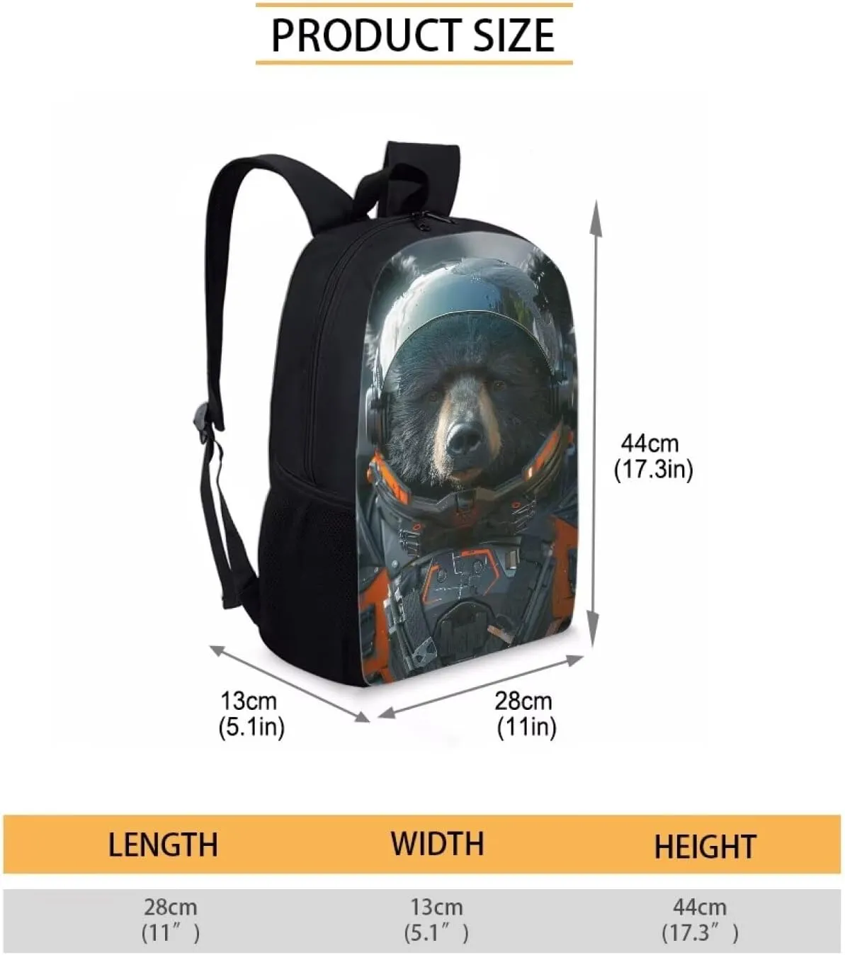 AmzPrint Boys Girls Kids Astronaut Bear Backpack For School 17 Inch Commuter Animal Print School Backpack Fashion School Bag