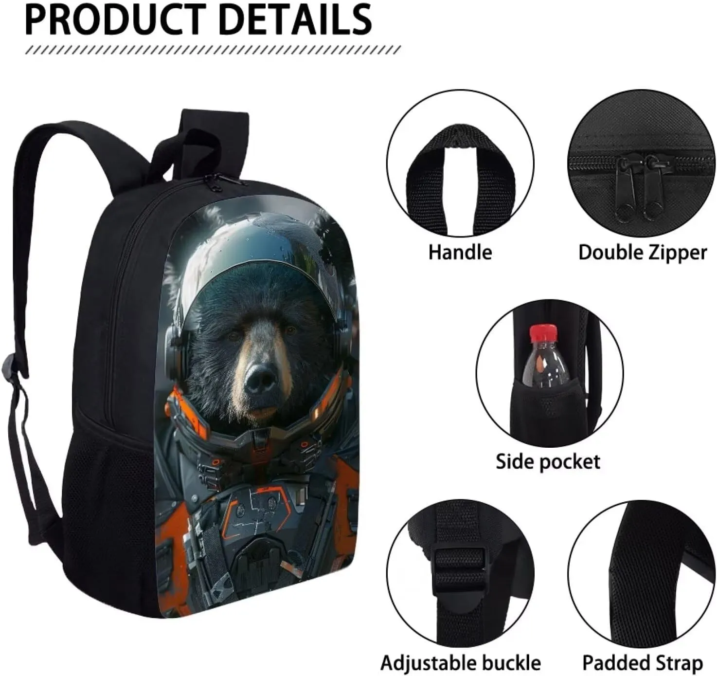 AmzPrint Boys Girls Kids Astronaut Bear Backpack For School 17 Inch Commuter Animal Print School Backpack Fashion School Bag