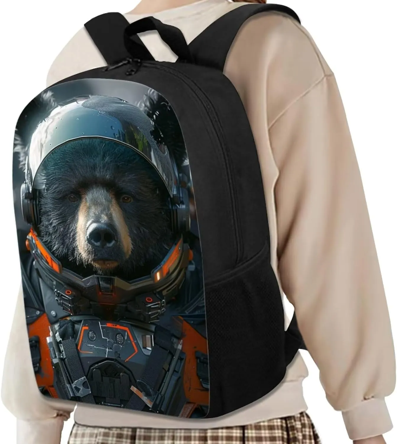 AmzPrint Boys Girls Kids Astronaut Bear Backpack For School 17 Inch Commuter Animal Print School Backpack Fashion School Bag