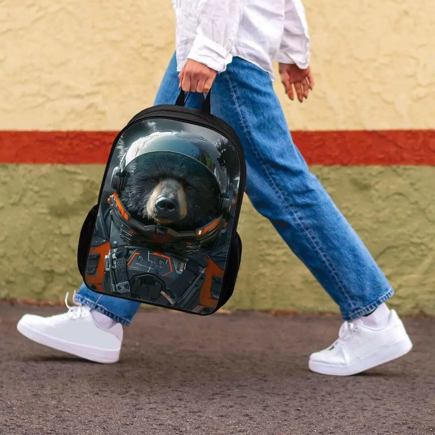AmzPrint Boys Girls Kids Astronaut Bear Backpack For School 17 Inch Commuter Animal Print School Backpack Fashion School Bag