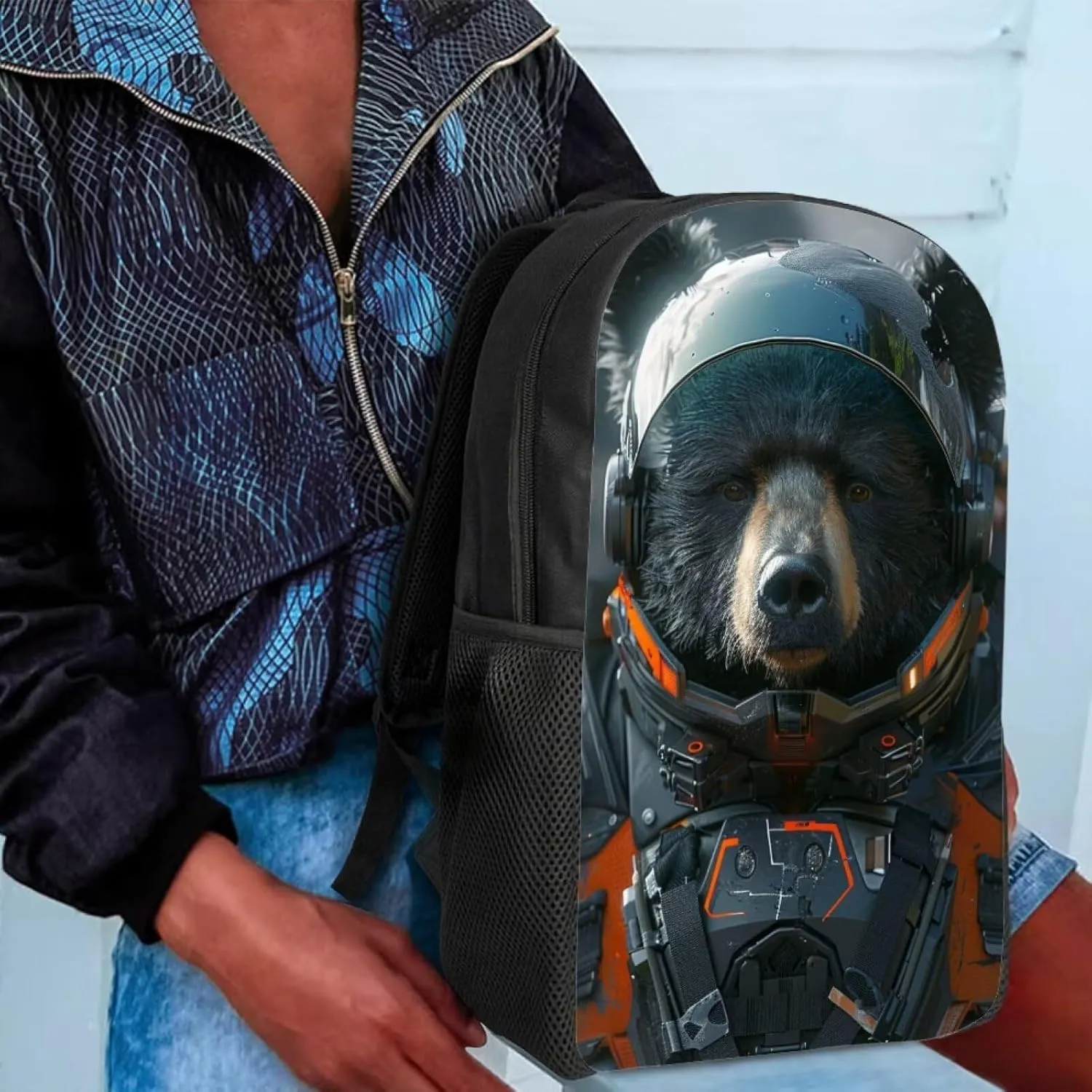 AmzPrint Boys Girls Kids Astronaut Bear Backpack For School 17 Inch Commuter Animal Print School Backpack Fashion School Bag