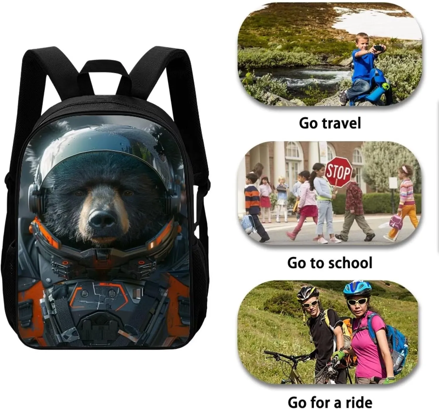 AmzPrint Boys Girls Kids Astronaut Bear Backpack For School 17 Inch Commuter Animal Print School Backpack Fashion School Bag