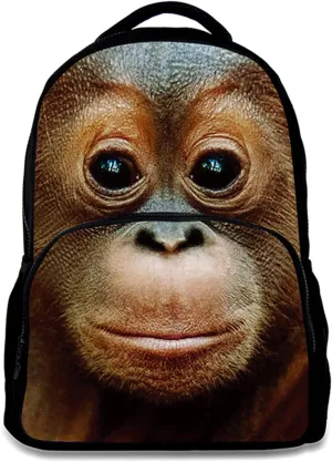 Animal Backpack Orangutan 3D Printing School Student Bag 17 Inch For Man/Kid/Girl/Boy/Woman Black Cool Design Casual Daypack