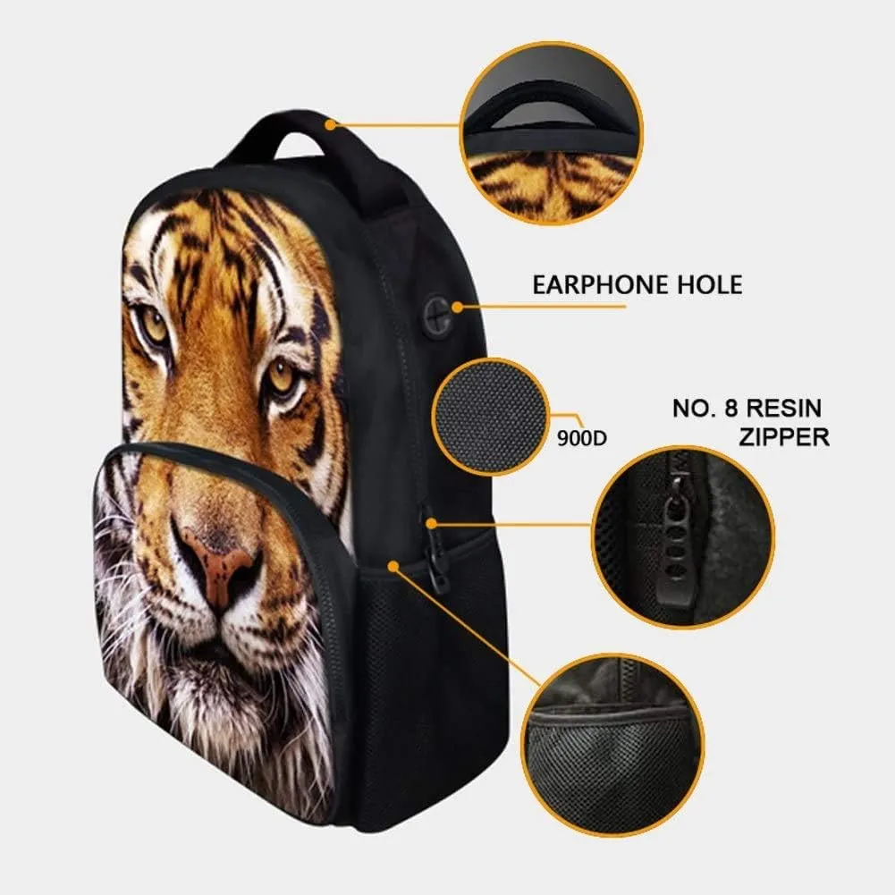 Animal School Bag Shark Backpack For Man/Kid/Girl/Woman 3D Printing Student Backpack 17 Inch Black Casual Daypack