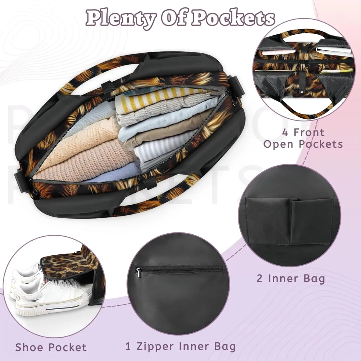 Animals Fur Pattern Gym Bag Yoga Mat Tote for Women with Shoes Compartment Lightweight Duffle Travel Carrier Wet Dry Storage Pockets Adjustable Pilates Mats Shoulder Bags for Sport Swim