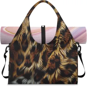 Animals Fur Pattern Gym Bag Yoga Mat Tote for Women with Shoes Compartment Lightweight Duffle Travel Carrier Wet Dry Storage Pockets Adjustable Pilates Mats Shoulder Bags for Sport Swim