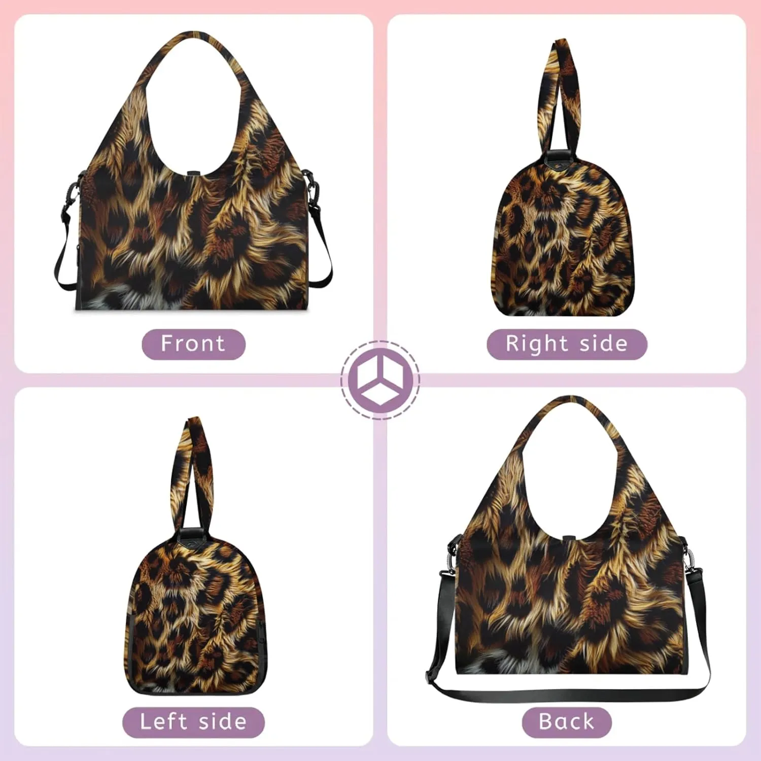 Animals Fur Pattern Gym Bag Yoga Mat Tote for Women with Shoes Compartment Lightweight Duffle Travel Carrier Wet Dry Storage Pockets Adjustable Pilates Mats Shoulder Bags for Sport Swim