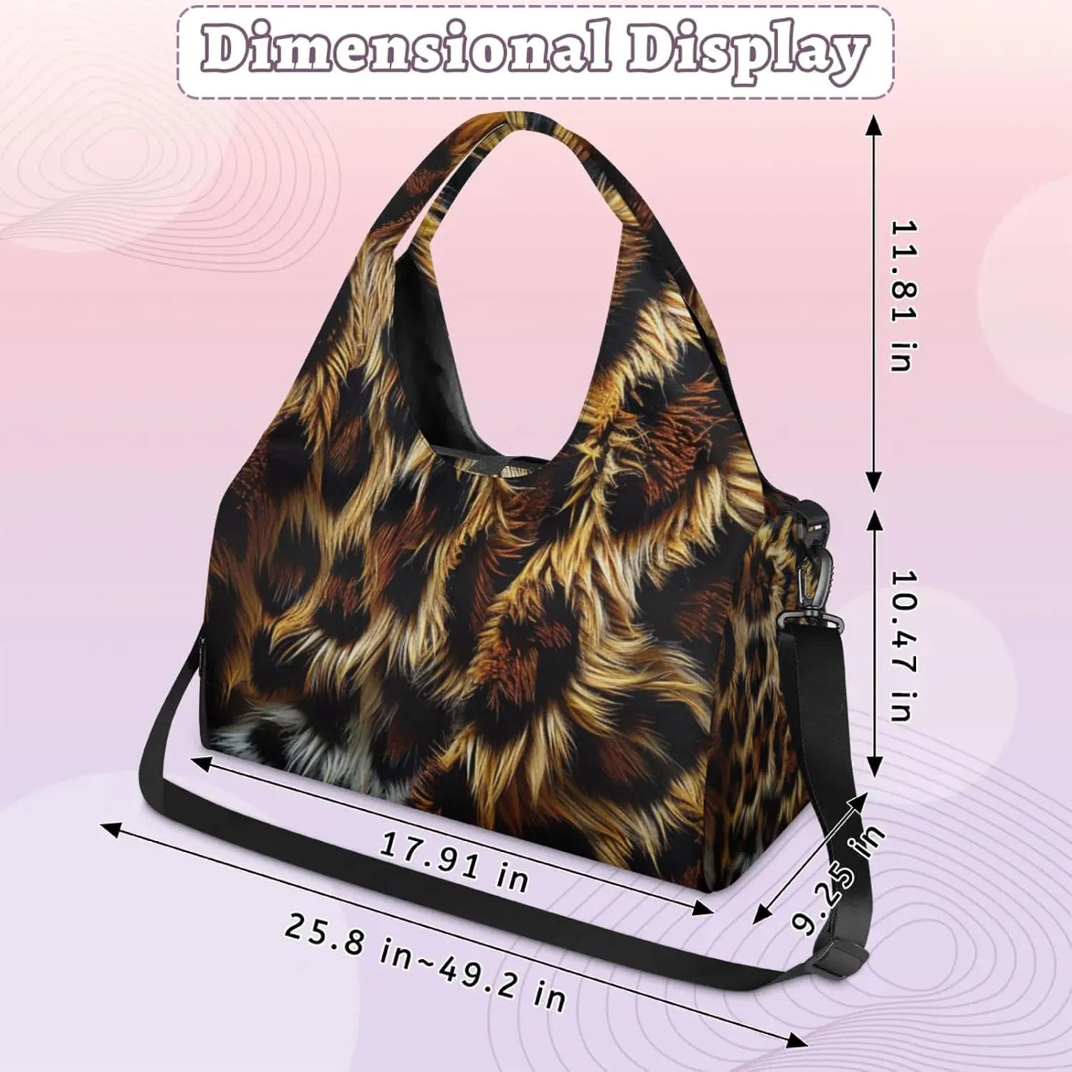 Animals Fur Pattern Gym Bag Yoga Mat Tote for Women with Shoes Compartment Lightweight Duffle Travel Carrier Wet Dry Storage Pockets Adjustable Pilates Mats Shoulder Bags for Sport Swim