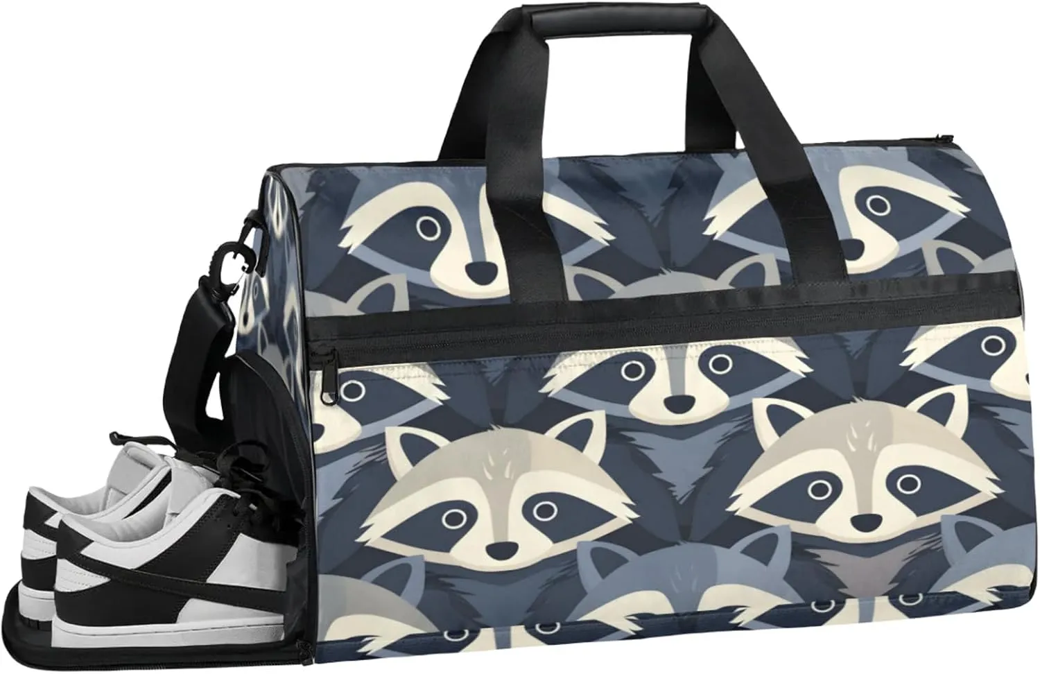 Animals Gym Bags for Men Women, 43L Medium Sports Raccoons Travel Duffel Bag for Men with Shoe Compartment,Carry on Bags for Airplanes Women