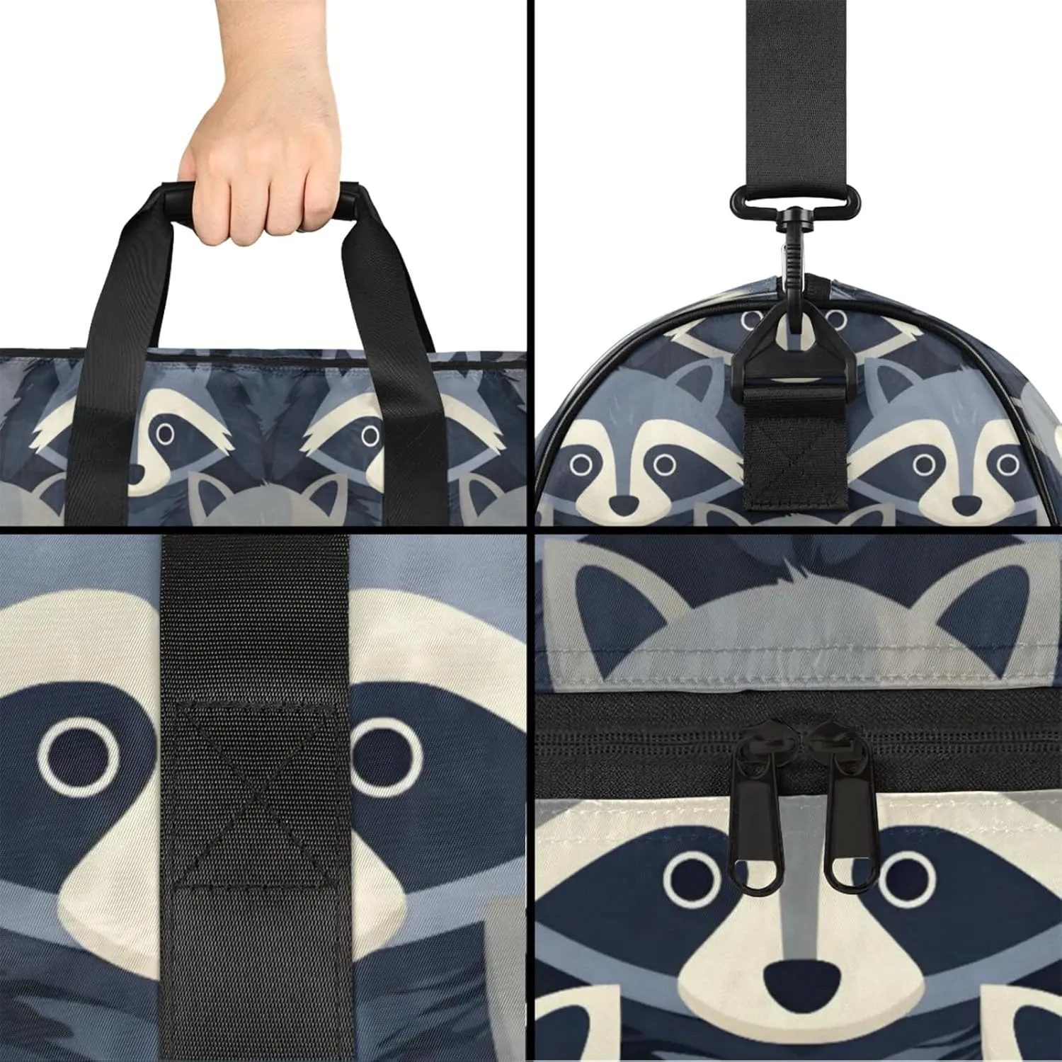Animals Gym Bags for Men Women, 43L Medium Sports Raccoons Travel Duffel Bag for Men with Shoe Compartment,Carry on Bags for Airplanes Women