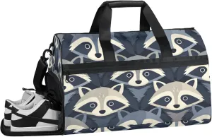 Animals Gym Bags for Men Women, 43L Medium Sports Raccoons Travel Duffel Bag for Men with Shoe Compartment,Carry on Bags for Airplanes Women