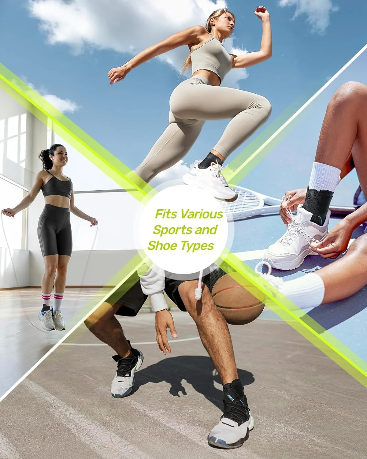 Ankle Brace for Women Men, Lace Up Ankle Brace with Reinforced Metal Support and 3D Silicone Pad, Lightweight Ankle Stabilizer for Running, Basketball, Volleyball, Achilles, Tendon, Sprain, Blue M (8"-9"/9"-10")