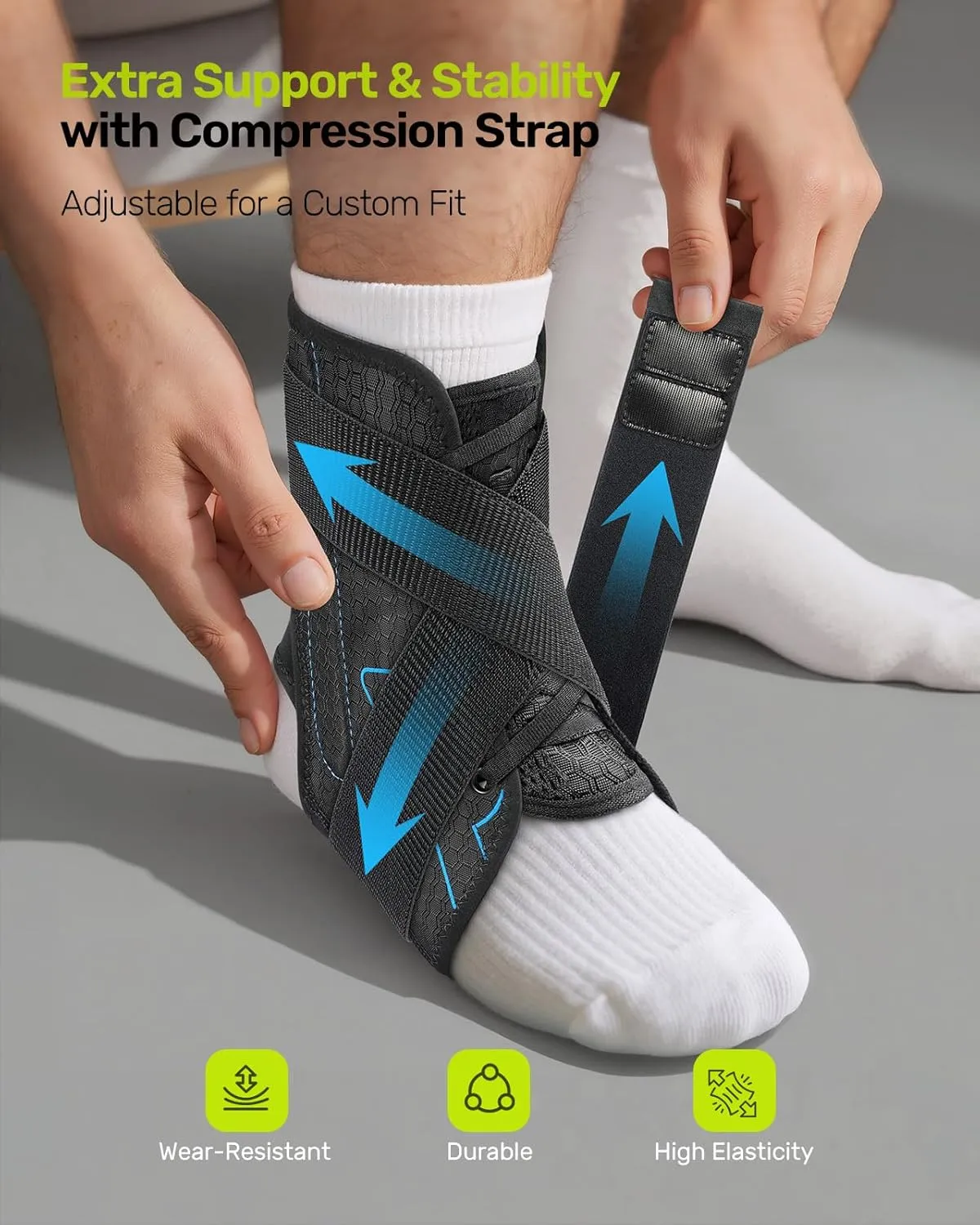 Ankle Brace for Women Men, Lace Up Ankle Brace with Reinforced Metal Support and 3D Silicone Pad, Lightweight Ankle Stabilizer for Running, Basketball, Volleyball, Achilles, Tendon, Sprain, Blue M (8"-9"/9"-10")