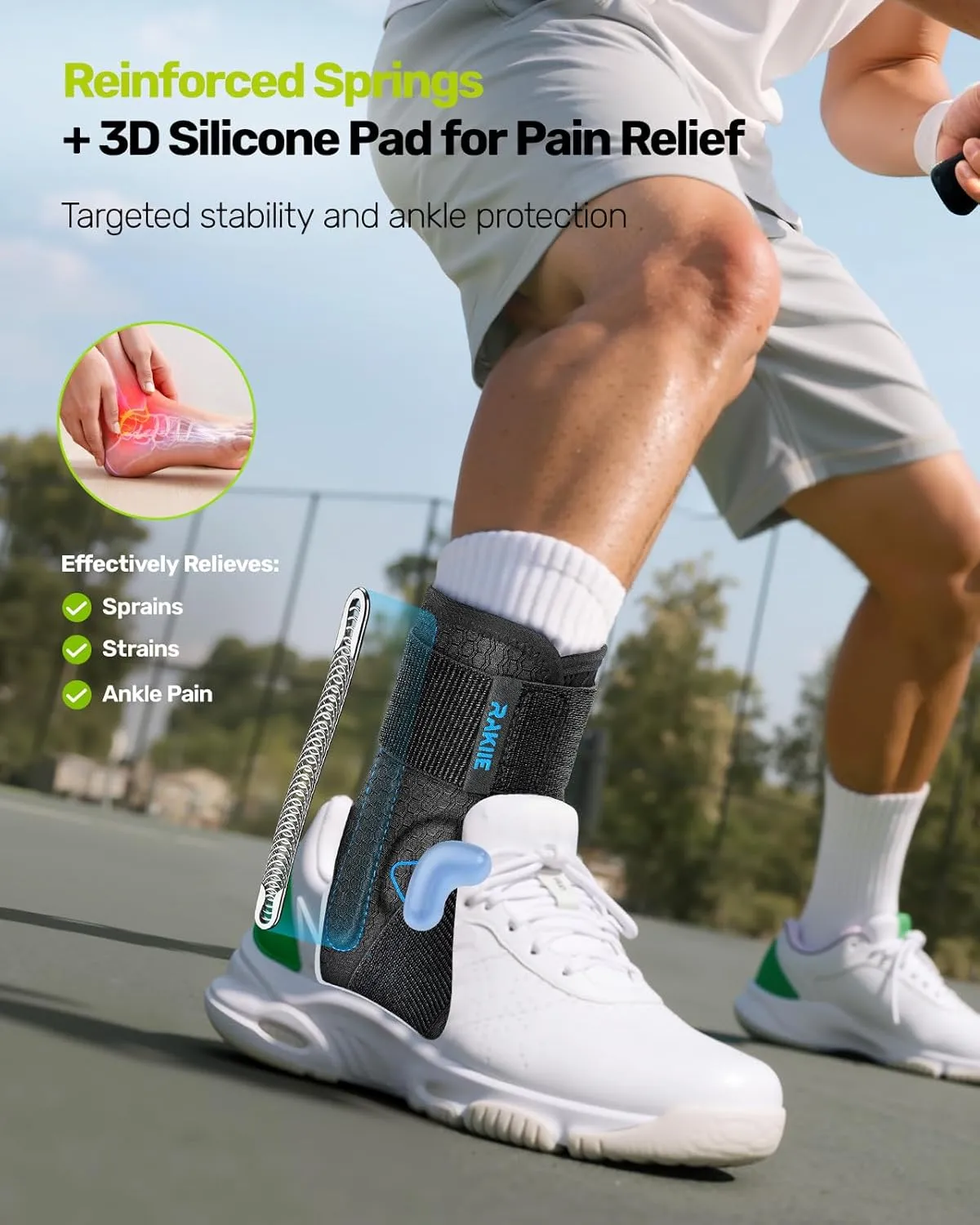 Ankle Brace for Women Men, Lace Up Ankle Brace with Reinforced Metal Support and 3D Silicone Pad, Lightweight Ankle Stabilizer for Running, Basketball, Volleyball, Achilles, Tendon, Sprain, Blue M (8"-9"/9"-10")