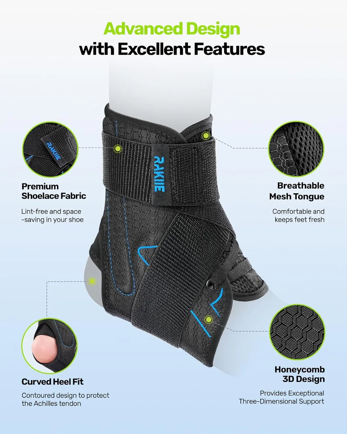 Ankle Brace for Women Men, Lace Up Ankle Brace with Reinforced Metal Support and 3D Silicone Pad, Lightweight Ankle Stabilizer for Running, Basketball, Volleyball, Achilles, Tendon, Sprain, Blue M (8"-9"/9"-10")