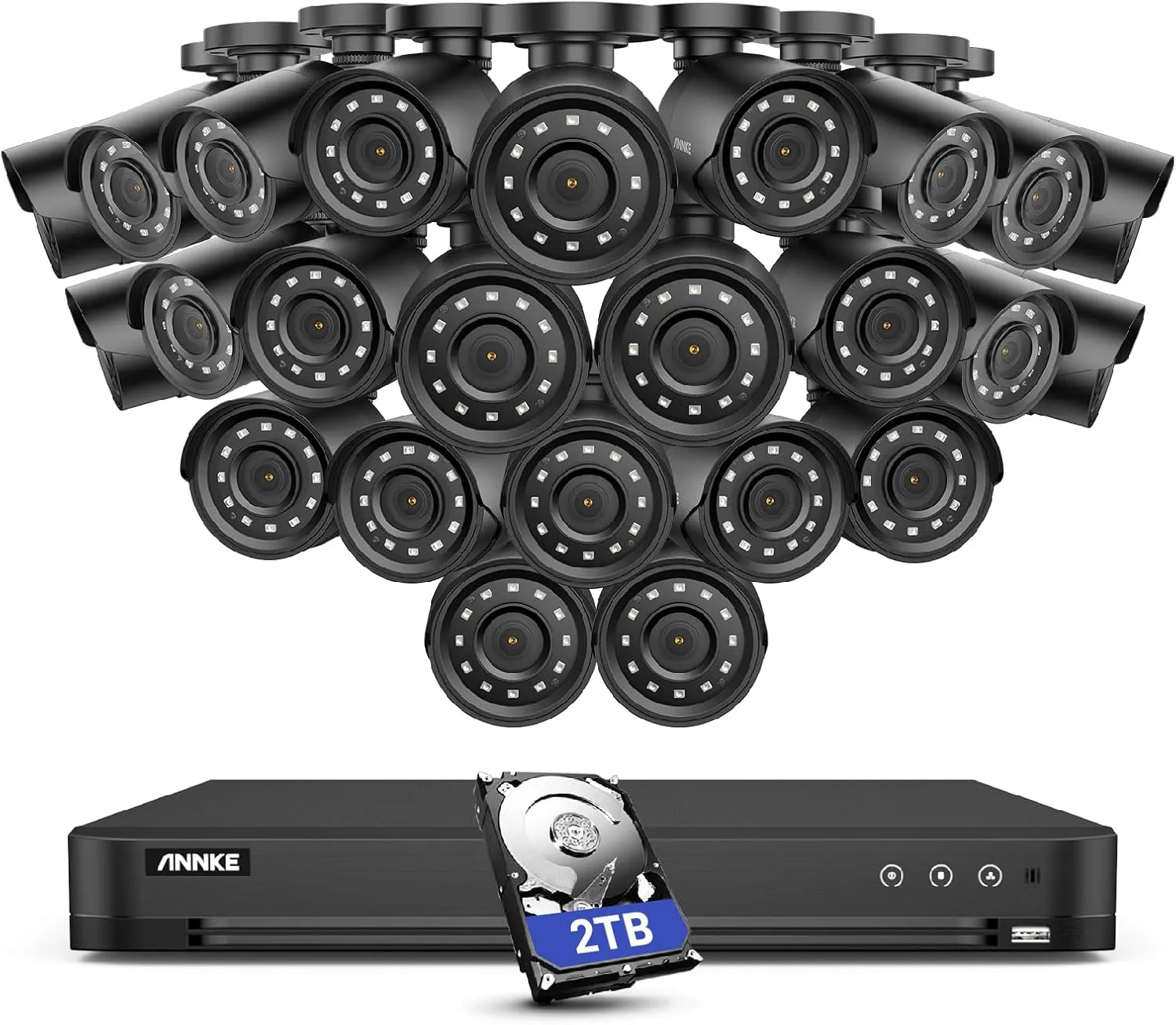 ANNKE 2MP Commercial Grade AI Security Camera System and 24 PCs 1080p Wired Outdoor CCTV Cameras, 32CH 4MP AI Surveillance DVR with Human/Vehicle Detection, Multiple Recording Modes, 2TB Hard Drive
