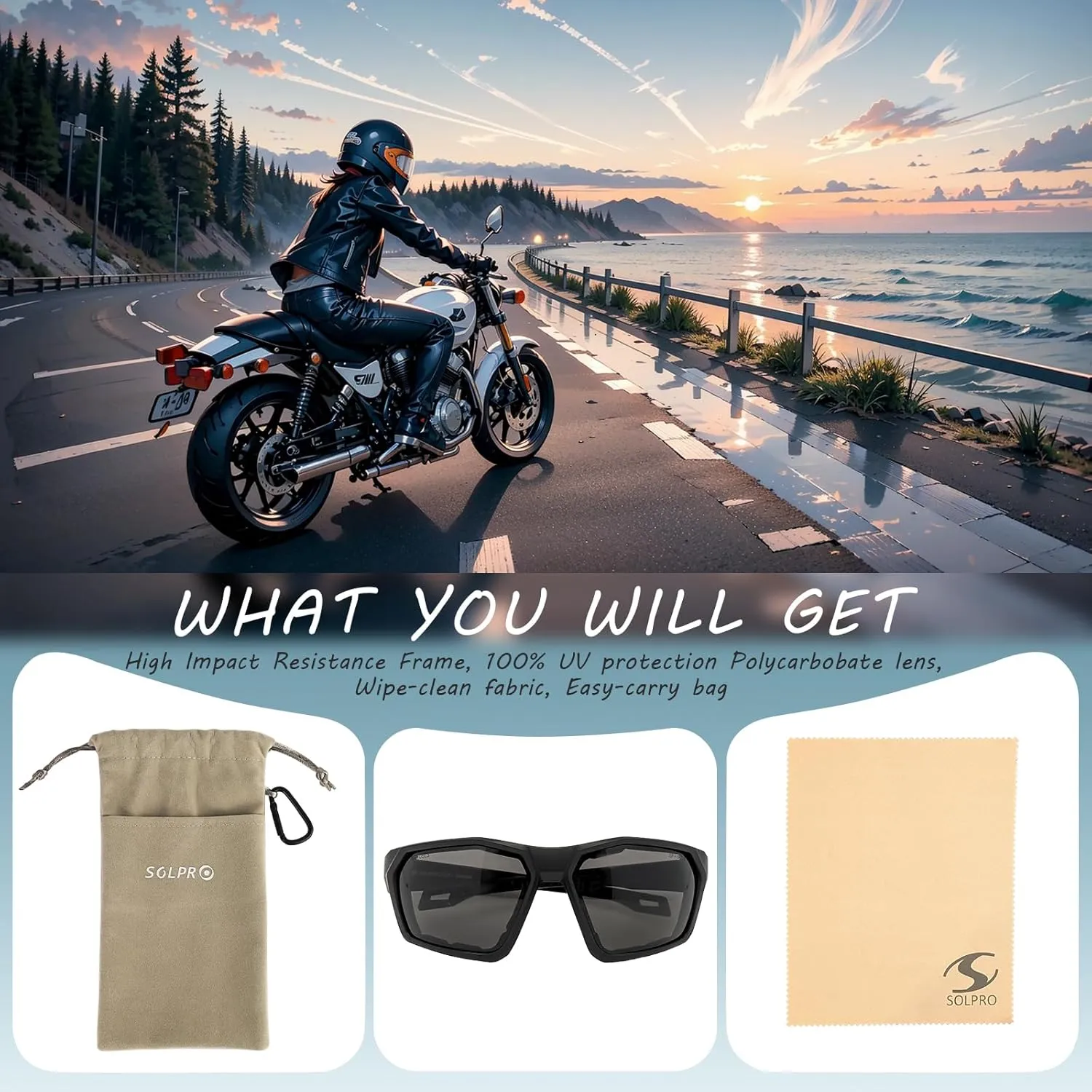 Anti-Fog Motorcycle Riding Glasses, Safety Eyewear, Wrap Around, Foam Padding, Dustproof Windproof, For Men Women