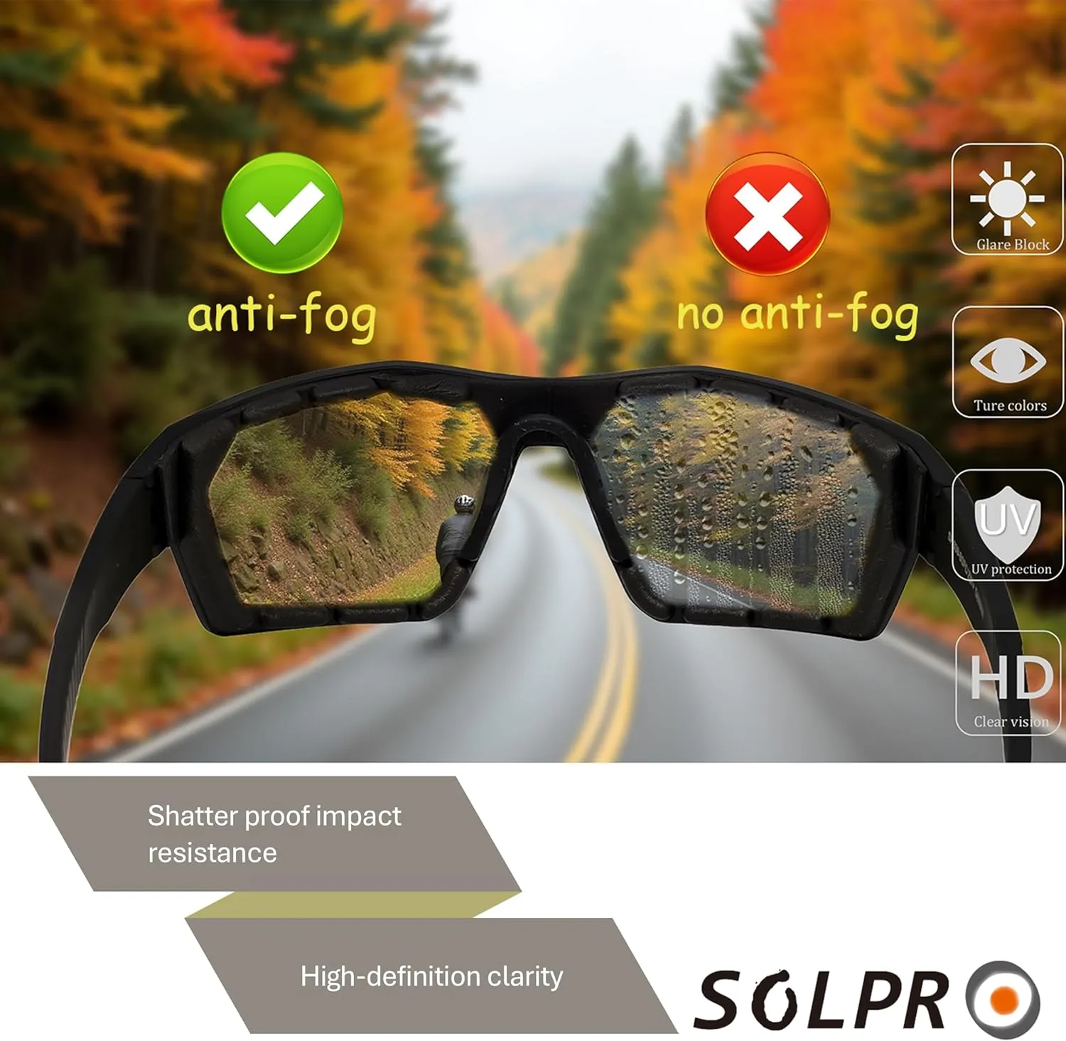 Anti-Fog Motorcycle Riding Glasses, Safety Eyewear, Wrap Around, Foam Padding, Dustproof Windproof, For Men Women