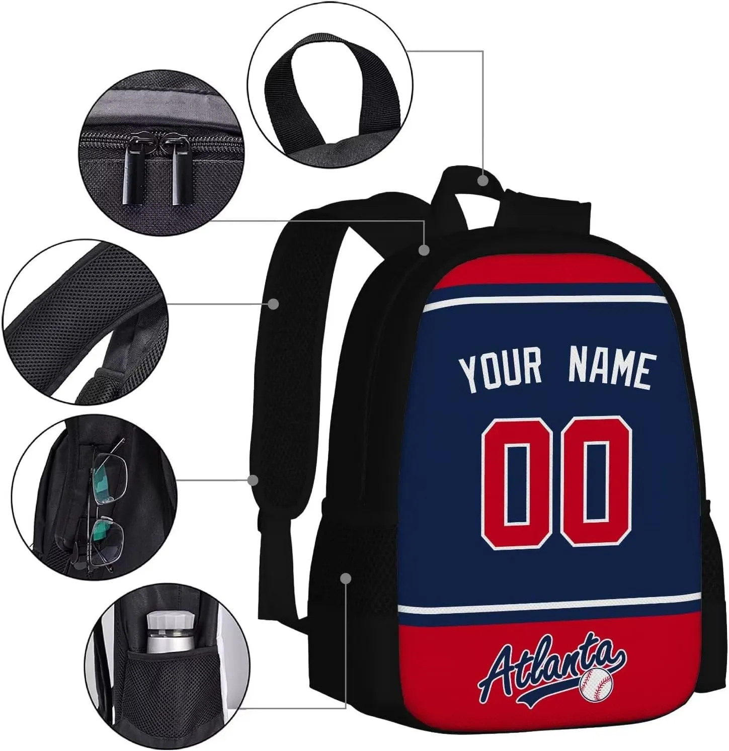 ANTKING Atlanta Backpack School Bags Custom Name Number for Men Youth Boy Gift
