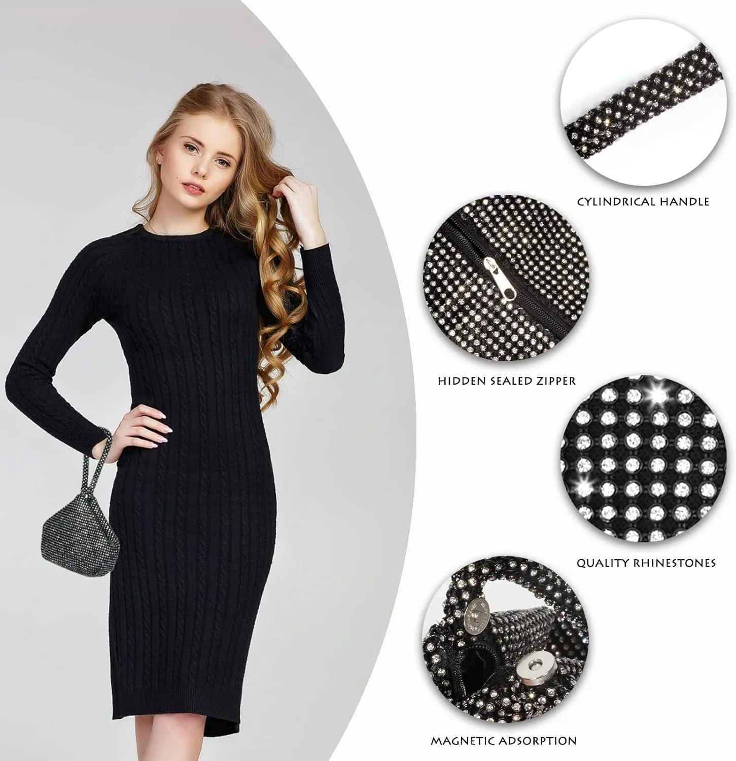 AOYUNHUI Hand Bags Purses for Women Rhinestone Bag Clutch Purses Party Wedding