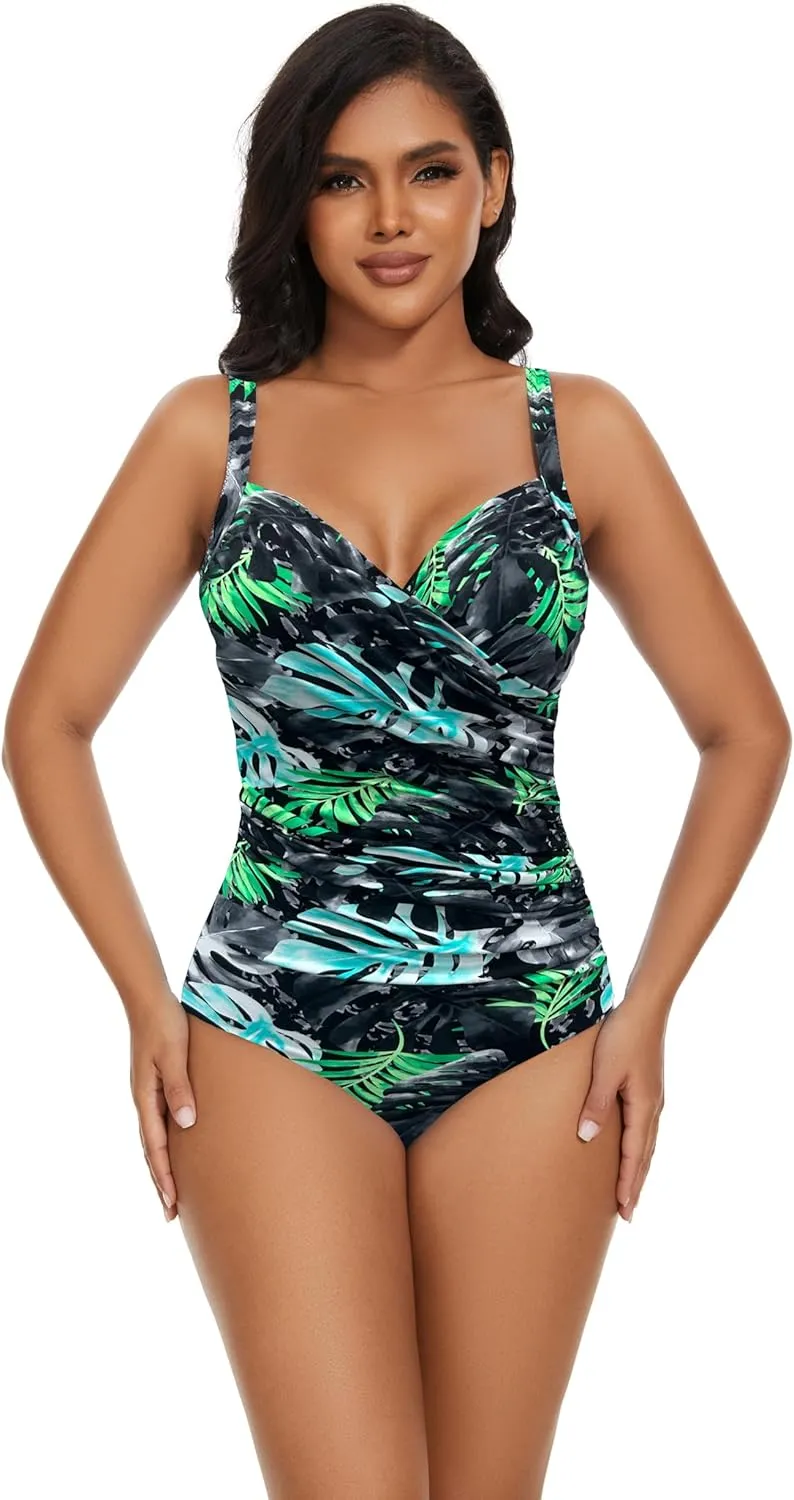 Aqua Regina Plus Size Swimsuit for Women One Piece Bathing Suit Ruched Tummy Control Adjustable Swimwear
