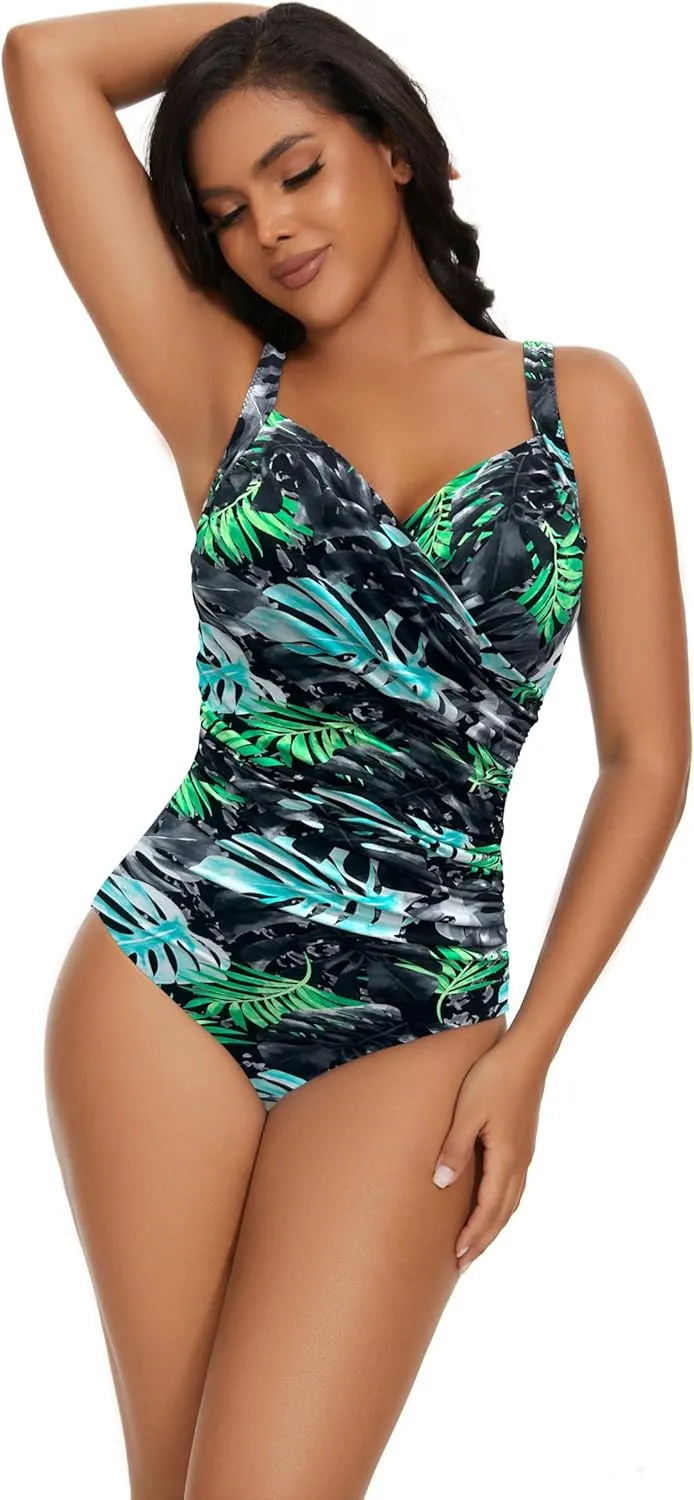 Aqua Regina Plus Size Swimsuit for Women One Piece Bathing Suit Ruched Tummy Control Adjustable Swimwear