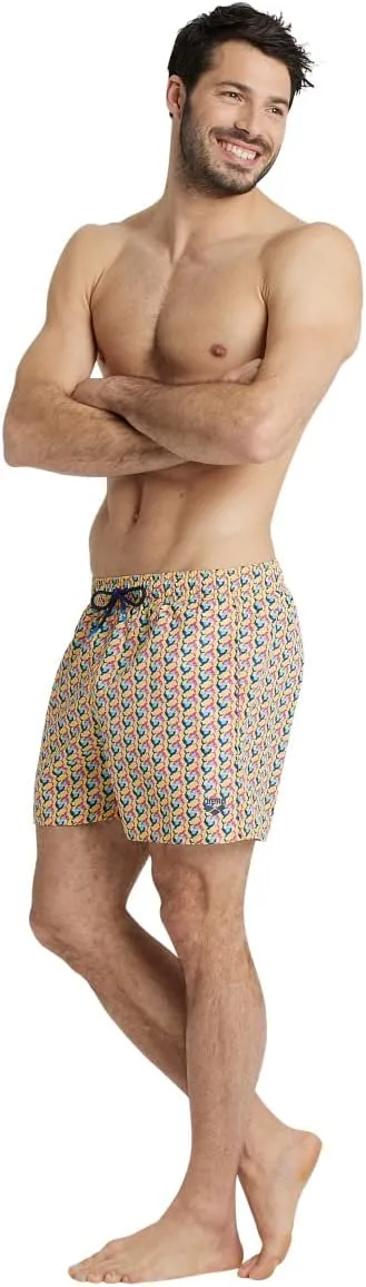 ARENA Men's Icons Solid Beach Short Boxers Swimming Bermuda with Mesh Inner Brief, Side Pockets, Pool Beach Vacation Swimsuit