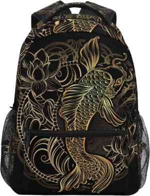 Asian Spiritual Gold Koi School Backpack Bookbag for Boys Girls Teens Casual Travel Bag Computer Laptop Daypack