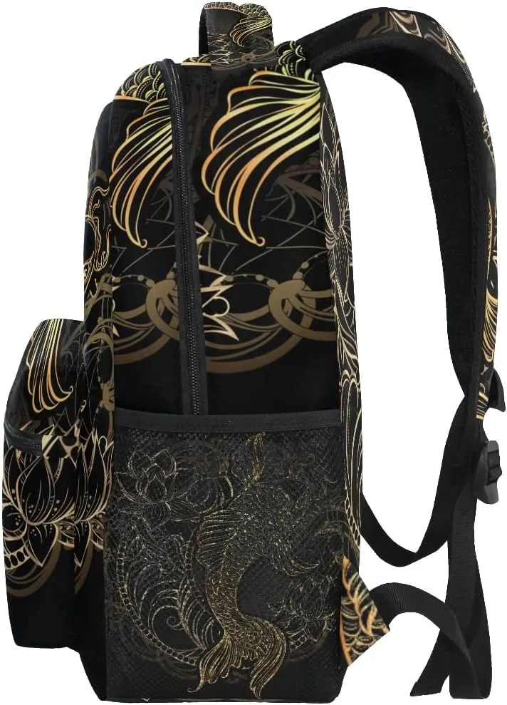 Asian Spiritual Gold Koi School Backpack Bookbag for Boys Girls Teens Casual Travel Bag Computer Laptop Daypack